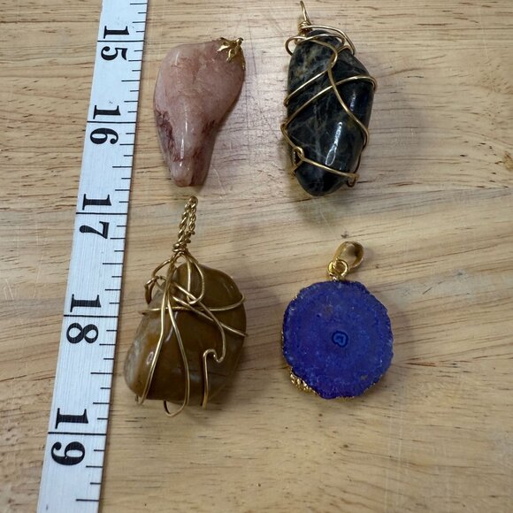 Natural Stone Pendant Lot With Wire Wrapping, Boho, Gypsy, Craft, DIY, Eclectic - Picture 5 of 8